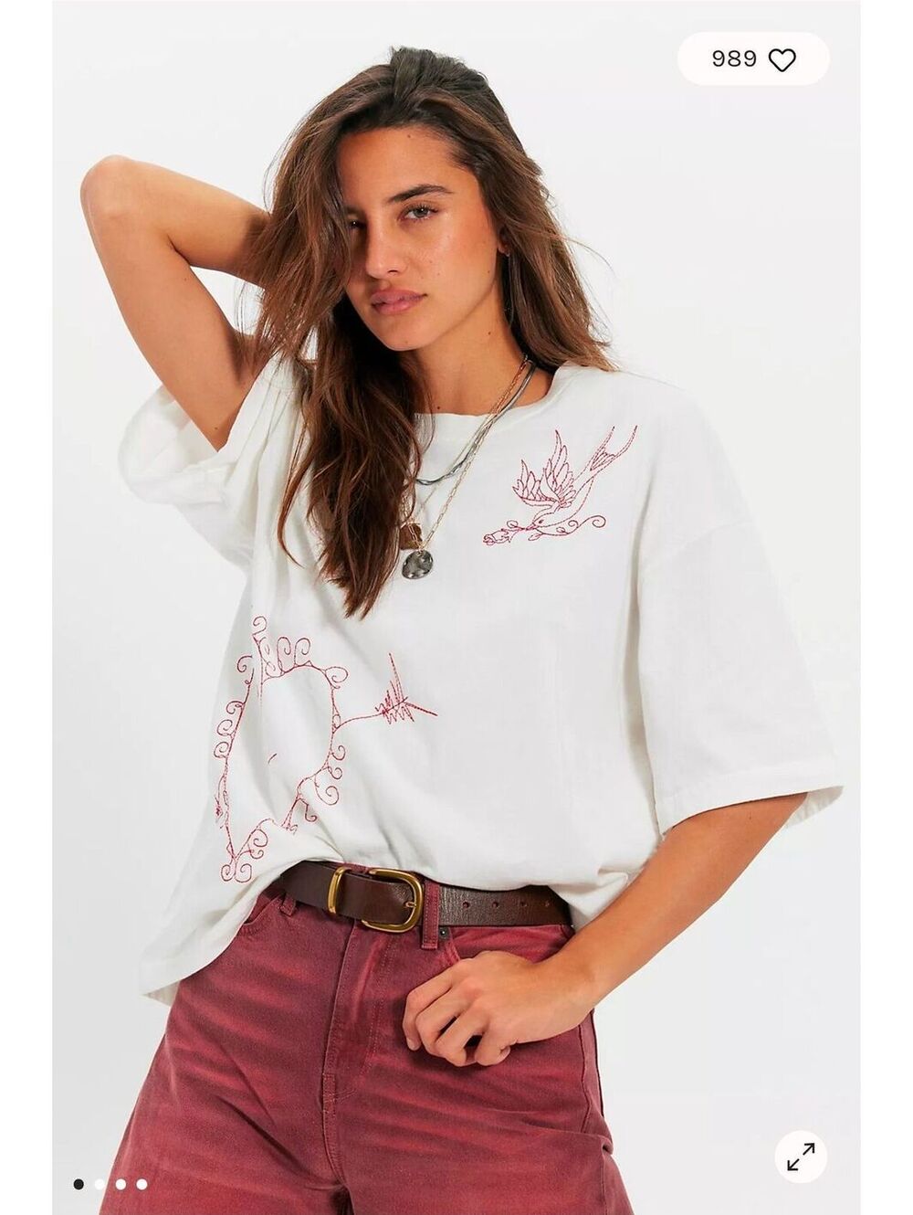 153.$98|Sz.XS (22"PTP)|Free People x Ragabond More Amore Embroidered Tee NWT $98